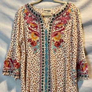 Savanna Jane BOHO Floral Embroidered Tunic Blouse Size S